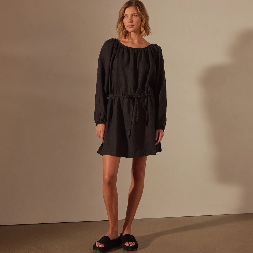 James Perse Linen Dress Black Off Shoulder Size 4 XL New Tag $250 - Picture 4 of 10